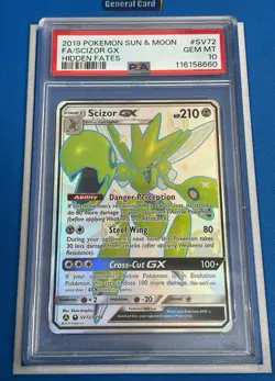 2019 Pokemon Hidden Fates Scizor GX SV72 Shiny Full Art PSA 10 - Image 1