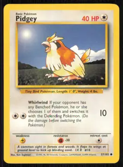 Pidgey 57/102 Common Base Set Unlimited Pokemon Lightly Played - Image 1