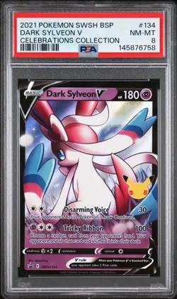 2021 POKEMON PSA 8 BLACK STAR PROMO #134 DARK SYLVEON V CELEBRATIONS COLLECTION - Image 1