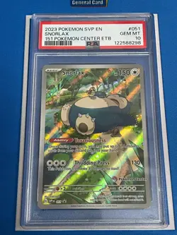 2023 Pokemon SVP EN 151 Pokemon Center ETB Snorlax #051 Holo PSA 10 - Image 1