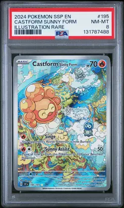 Castform Sunny Form Illustration Rare Pokemon Ssp En-Surging Sparks 195 NM PSA 8 - Image 1