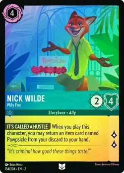 Disney Lorcana Nick Wilde Wily Fox 154/204 Cold Foil Rise of the Floodborn Holo - Image 1