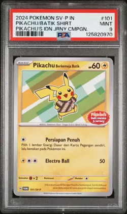 2024 POKEMON INDONESIAN SV-P PROMO #101 PIKACHU IN BATIK SHIRT PSA 9 - Image 1