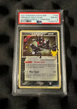 2021 Pokemon Greninja Gold Star Celebrations ETB PSA 8 Near Mint - Image 1