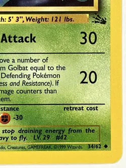 Golbat NM 34/62 1st Edition Fossil Pokemon TCG Regular - Image 4