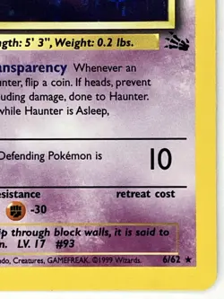 Haunter LP 6/62 Unlimited Fossil Pokemon TCG Holo - Image 4