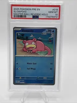 2025 POKEMON PRISMATIC EVOLUTIONS MASTER BALL REVERSE HOLO #018 SLOWPOKE PSA 10 - Image 1