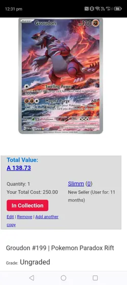 Pokemon TCG Groudon Paradox Rift 199/182 Holo Illustration Rare - Image 1