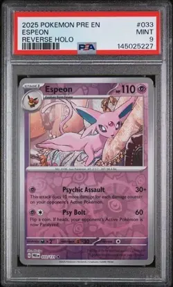 ESPEON #033 PSA 9 2025 Pokemon Pre En-Prismatic Evolution Poke Ball Reverse Holo - Image 1