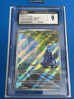 2023 Pokemon Paldea Evolved Heracross 194/193 Illustration Rare Holo CGC 9 - Image 1