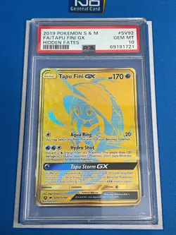 2019 Pokemon Hidden Fates Tapu Fini GX SV92 Gold Full Art PSA 10 - Image 1