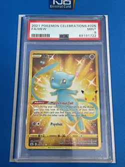 2021 Pokemon Celebrations Mew 025/025 Gold Secret Rare PSA 9 Mint - Image 1