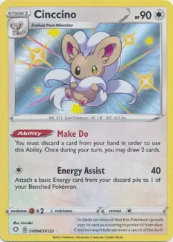 Cinccino SV094/SV122 Shiny Holo Rare Shining Fates Pokemon TCG - Image 1
