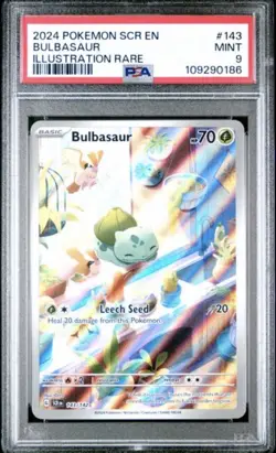 Pokemon TCG Bulbasaur Stellar Crown Illustration Rare Holo Card 143/142 PSA 9 - Image 1
