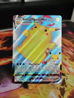 Pokemon Surfing Pikachu VMAX 009/025 Celebrations Ultra Rare Holo VMAX TCG Card - Image 1