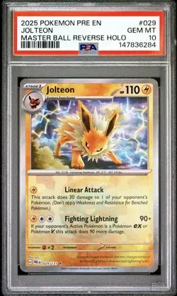 2025 POKEMON PRE EN-PRISMATIC EVOLUTIONS MASTER BALL REVERSE HOLO JOLTEON PSA 10 - Image 1
