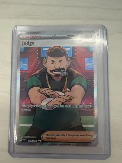 Pokemon TCG Judge 228/091 Full Art Trainer Ultra Rare Holo Paldean Fates - Image 1
