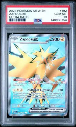 2023 POKEMON MEW EN-151 ULTRA RARE #192 ZAPDOS EX PSA 10 - Image 1