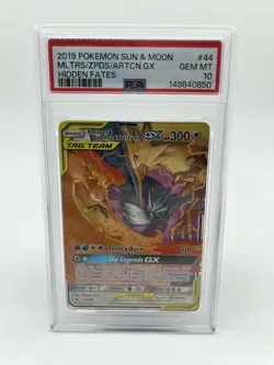 2019 Pokemon SM Hidden Fates Moltres & Zapdos Articuno Tag Team GX #44/68 PSA 10 - Image 1