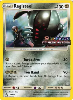 Pokemon TCG Registeel SM75 Crimson Invasion Prerelease SM Black Star Promo DMG - Image 1