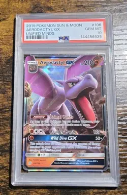 2019 POKEMON SUN & MOON UNIFIED MINDS #106 AERODACTYL GX PSA 10 - Image 1