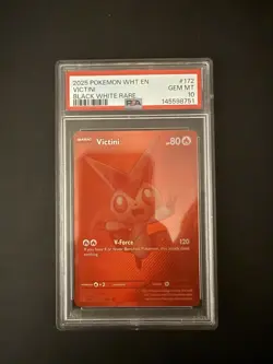 2025 POKEMON WHT EN-WHITE FLARE BLACK WHITE RARE #172 VICTINI PSA 10 GEM MT - Image 1