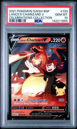 2021 POKEMON SWSH BLACK STAR PROMO #133 LANCE'S CHARIZARD V PSA 10 - Image 1