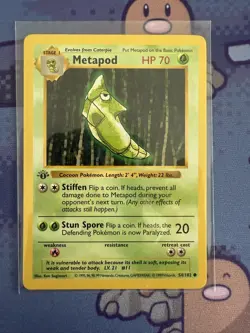Pokemon Metapod 54/102 1st Edition Shadowless Base Set Card Unplayed Near Mint - Image 1
