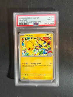 2025 POKEMON SVP EN-SV BLACK STAR PROMO WORLD CHAMPIONSHIPS #225 PIKACHU PSA 8 - Image 1