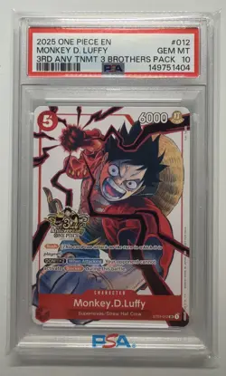 2025 One Piece Monkey D Luffy 3rd Anniversary 3 Brothers Pack #012 PSA 10 Gem MT - Image 1