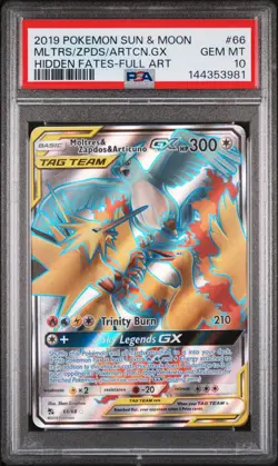 2019 POKEMON SM HIDDEN FATES #66 FULL ART/MOLTRES & ZAPDOS & ARTICUNO GX PSA 10 - Image 1