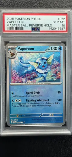 2025 POKEMON PRE EN-PRISMATIC #022 VAPOREON PSA 10 MASTER BALL REVERSE HOLO - Image 2