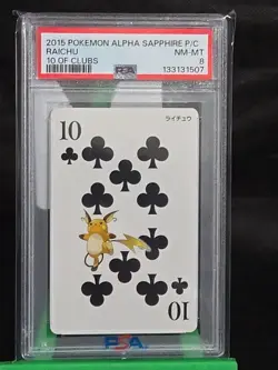 2015 POKEMON ALPHA SAPPHIRE PLAYING CARDS 10 OF CLUBS RAICHU PSA 8 - Image 1