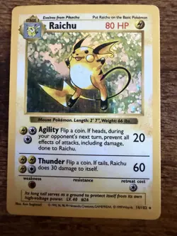 Pokemon TCG Raichu 14/102 Base Set Shadowless 1999 Holo Rare WOTC English Card - Image 1