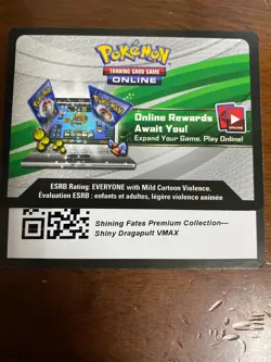Pokemon Shining Fates Premium Collection - Shiny Dragapult VMAX PTCGO Code Card - Image 1