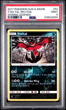 2017 POKEMON SUN & MOON SHINING LEGENDS #54 YVELTAL-REVERSE FOIL PSA 9 - Image 1
