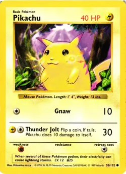 Pokemon TCG Pikachu 58/102 Base Set Shadowless Yellow Cheeks LP - Image 1