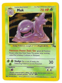 Muk 13/62 Unlimited Holo Rare Fossil English Pokemon Card - MP - Image 1
