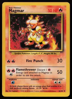 Magmar 36/102 Uncommon Base Set Unlimited Pokemon NM - Image 1