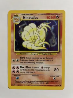 Pokemon TCG Ninetales Base Set Holo Rare 12/102 80 HP English Wizards 1999 - Image 1