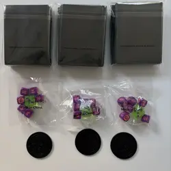 3 Sets Of Pokemon Ascended Heroes ETB Dragonite Sleeves, Coins & Dice - Image 2