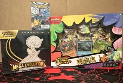 Pokemon Mega Evolution ETB, Silver Tempest Booster, Ascended Hero Pin Collection - Image 1