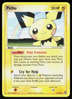 Pichu 21/108 Rare Power Keepers Pokemon Heavily Played - Image 1