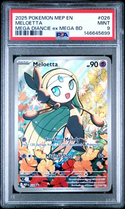 2025 POKEMON MEP EN-ME BLACK STAR PROMO #026 MELOETTA PSA 9 - Image 1