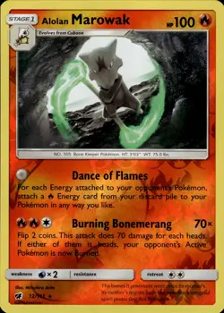 Pokemon TCG Reverse Holo Card Alolan Marowak SM - Crimson Invasion 12/111 - Image 1