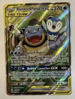 Pokemon Blastoise & Piplup GX 215/236 Cosmic Eclipse Ultra Rare Full Art Holo 2… - Image 1
