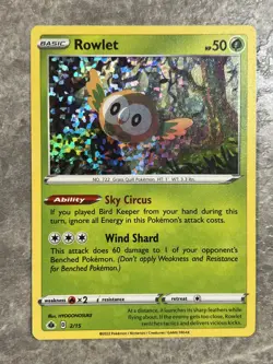 Rowlet 002/015 McDonald's Pokemon TCG Rare 2022 Holo Card (Light Play) LP 1 - Image 1