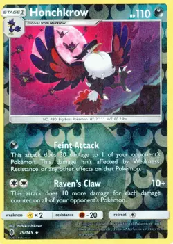 Reverse Holo "Honchkrow" #79/145 Rare SM - Guardians Rising Pokemon TCG! LP-NM - Image 1