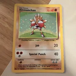 Pokemon Hitmonchan 7/102 WotC Base Set Unlimited Holo Rare - MP - Image 1