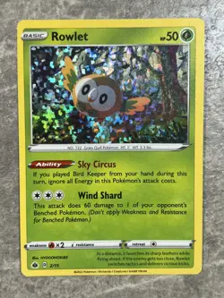 Rowlet 002/015 McDonald's Pokemon TCG Rare 2022 Holo Card (Light Play) LP 2 - Image 1